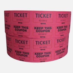 (2) Moolah Double Perforated Raffle Ticket LARGE Rolls Red 50/50 Raffle